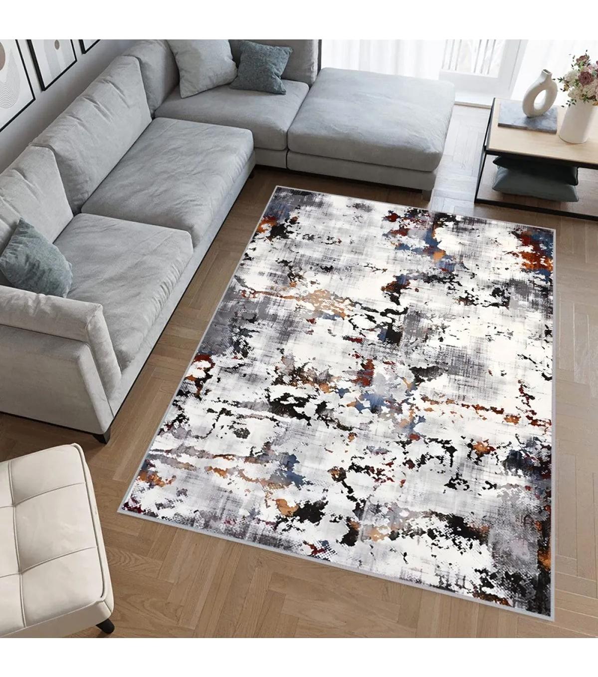 Rovigo Home RVG0539 Gri 8 mm Polyester Leke Tutmaz-Toz Tutmaz Yıkanabilir İnce Kaymaz Dot Taban Dikdörtgen Makine Dokuma Salon Halısı 140x230 cm