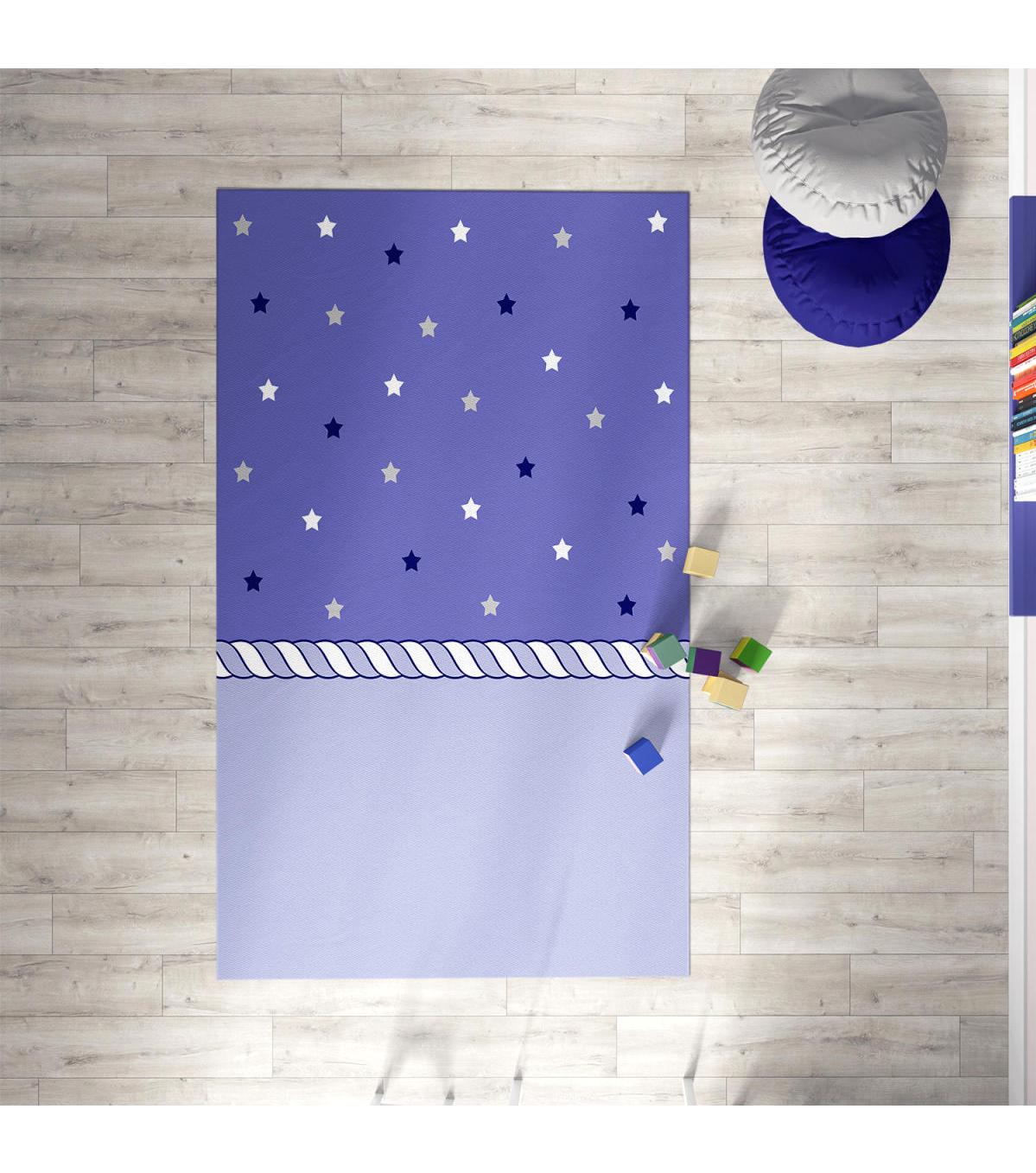Chiron Baby Ceritti CRTT059 Mor 5 mm Pamuk-Polyester Antialerjenik Yıkanabilir İnce Kaymaz Taban Figürlü Dikdörtgen Makine Dokuma Çocuk Odası Halısı 80x150 cm