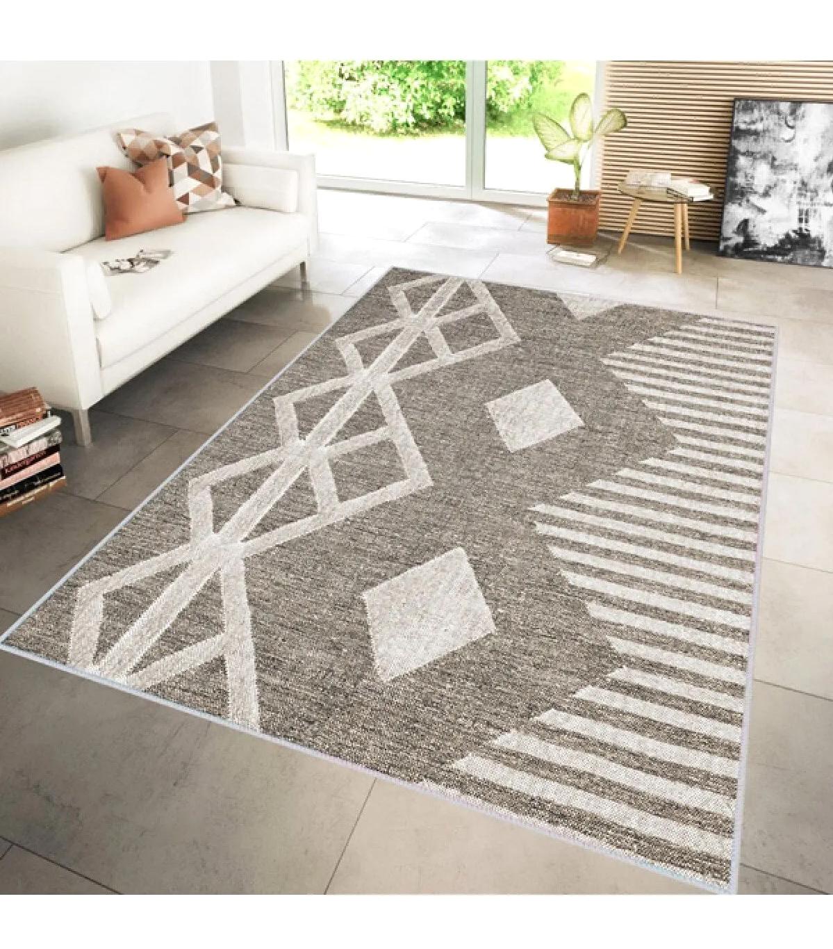 Rovigo Home RVG0166-SM26 Kahverengi 8 mm Polyester Yıkanabilir Orta Kaymaz Dot Taban Dikdörtgen Makine Dokuma Salon Halısı 80x150 cm