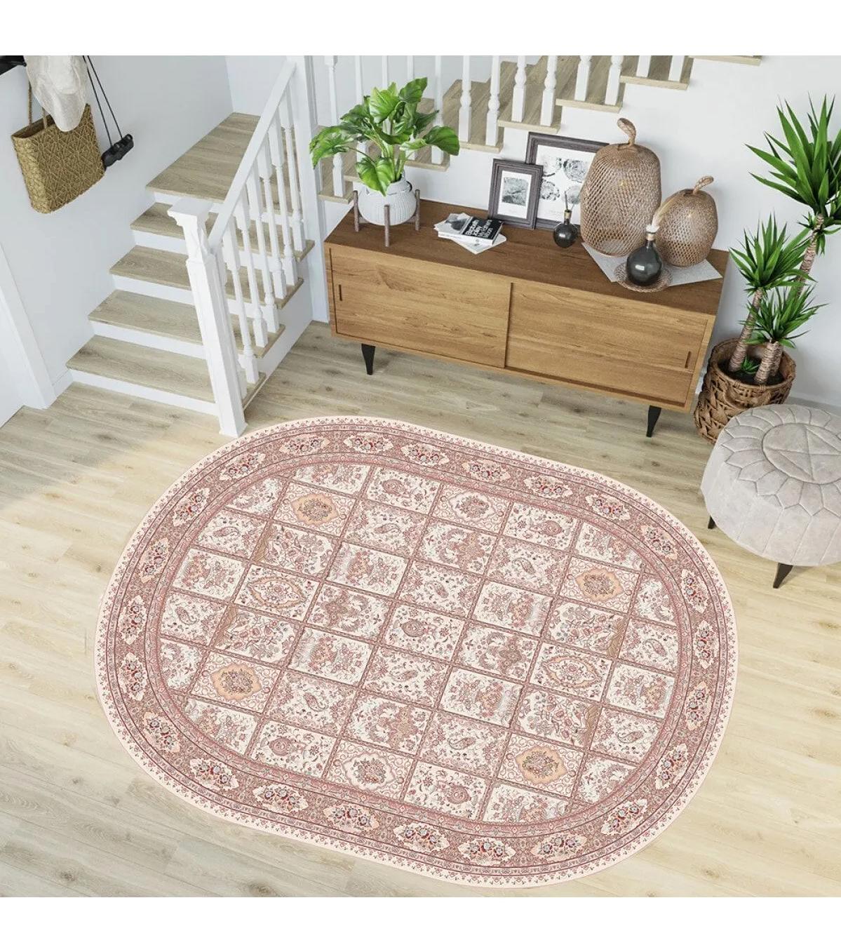 Rovigo Home RVG7220-HT047 Çok Renkli 8 mm Polyester Yıkanabilir Orta Kaymaz Dot Taban Dikdörtgen Makine Dokuma Salon Halısı 180x180 cm