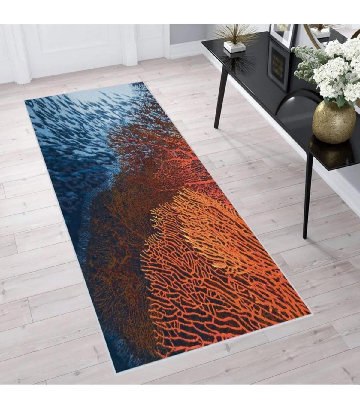 Rovigo Home RVG1703 Çok Renkli 8 mm Polyester Leke Tutmaz-Toz Tutmaz Yıkanabilir İnce Kaymaz Dot Taban Dikdörtgen Makine Dokuma Salon Halısı 140x200 cm