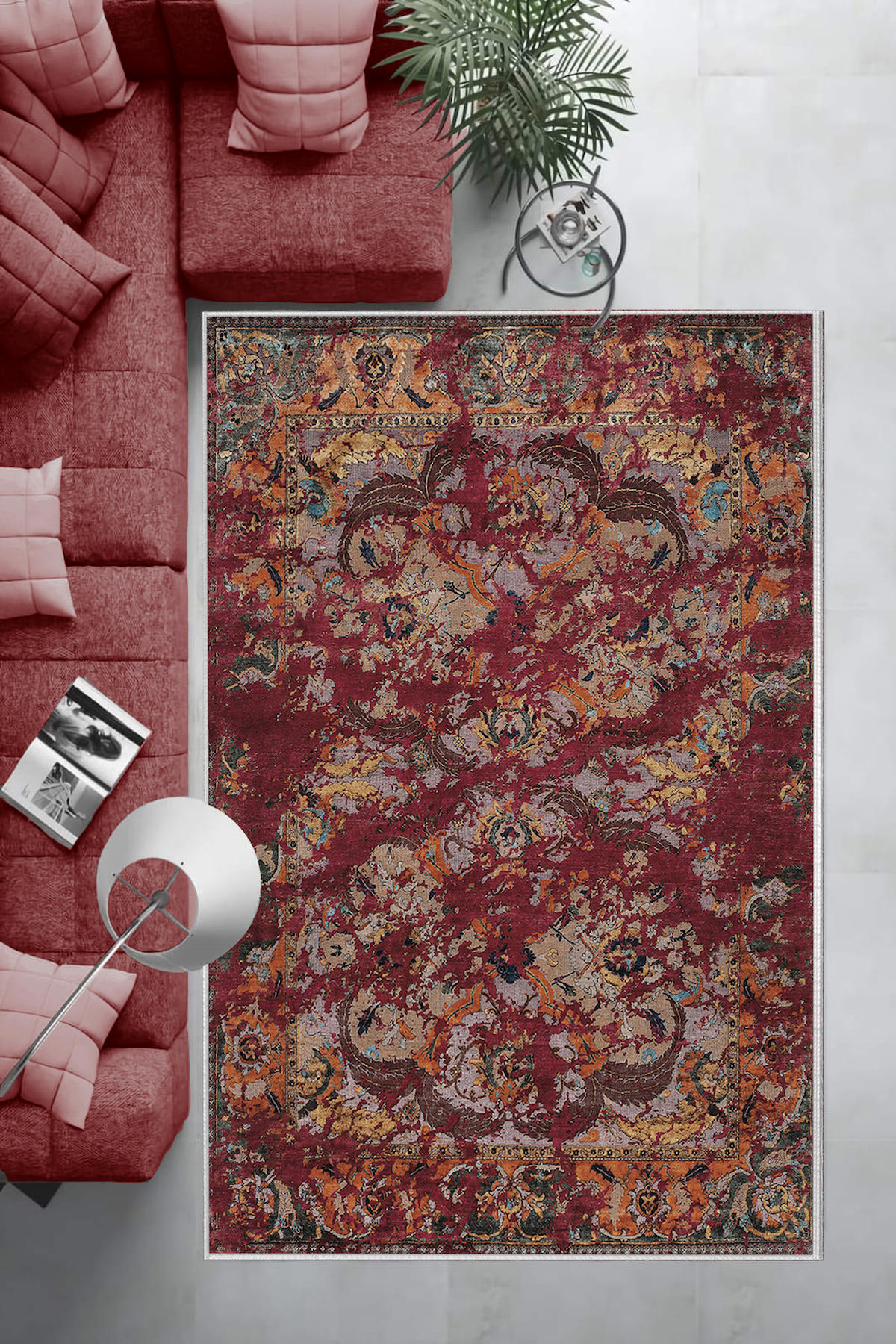 Aldora Bordo 0.8 mm Polipropilen Yıkanabilir Orta Kaymaz Deri Taban Dikdörtgen Makine Dokuma Salon Halısı 80x150 cm