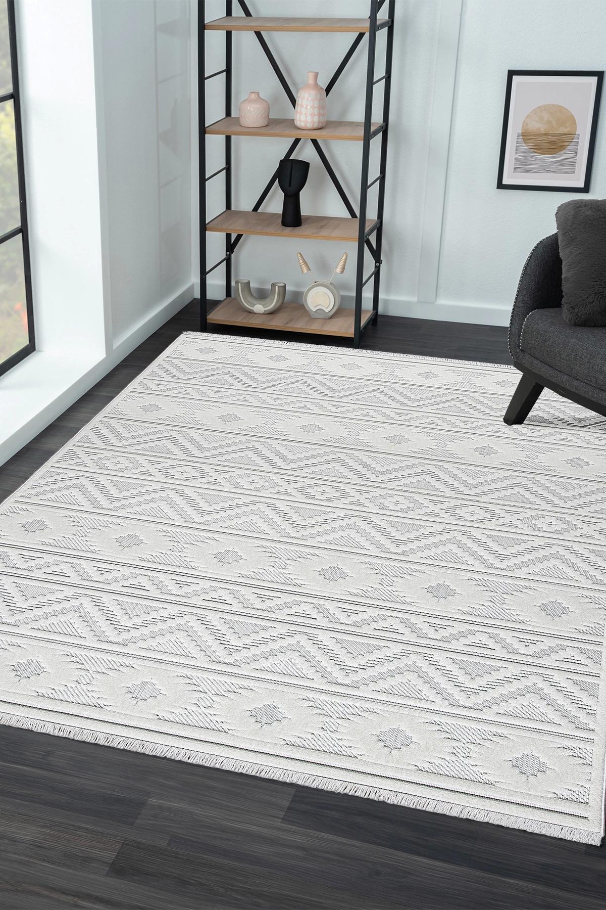 Şehrazat Home 11406 Krem Pamuk Yıkanabilir İnce Kaymaz Jüt Taban Dikdörtgen Makine Dokuma Salon Halısı 100x300 cm