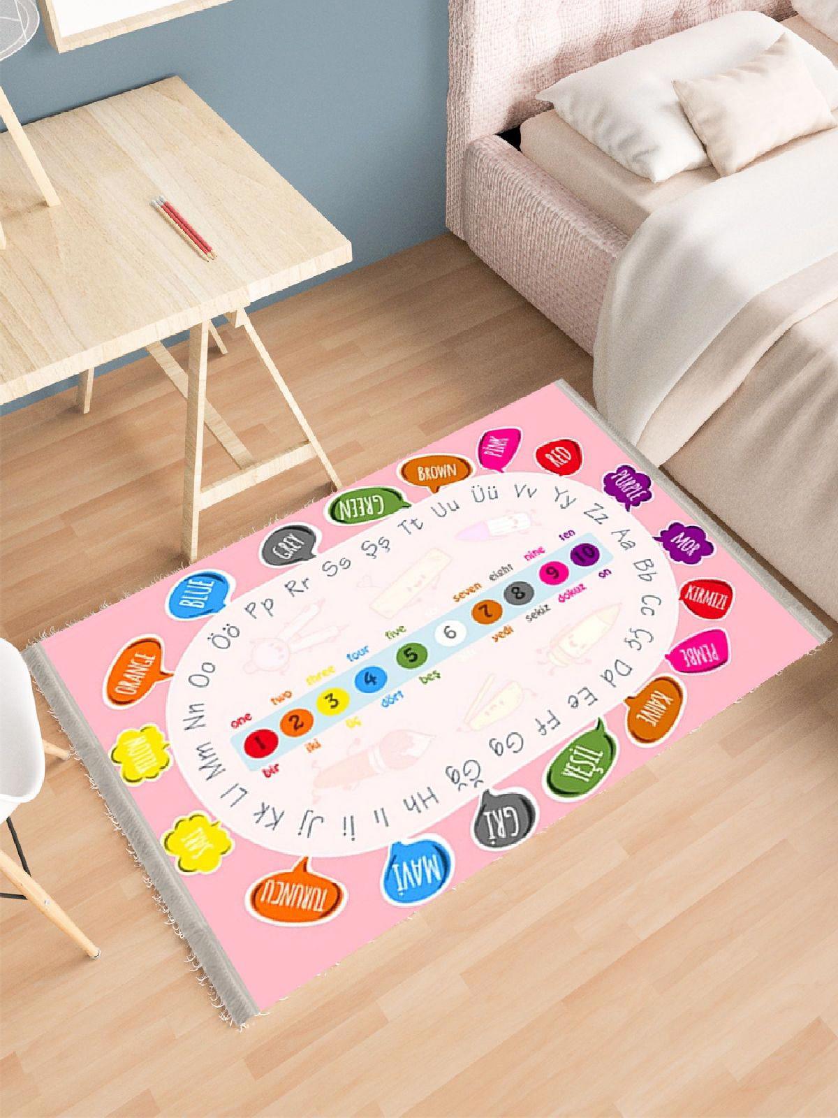 Enbe Collection E-CK10102B Çok Renkli 5 mm Peluş Antibakteriyel Yıkanabilir Orta Kaymaz Dot Taban Dikdörtgen Makine Dokuma Çocuk Odası Halısı 100x200 cm