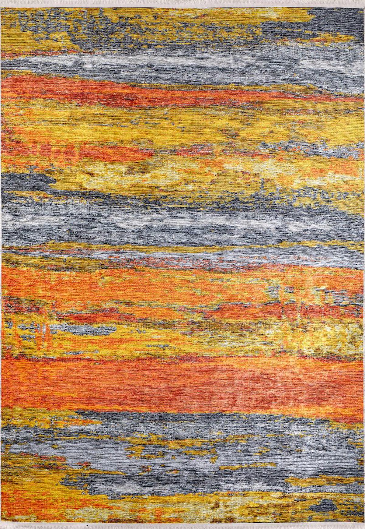 Halı Atölyesi Turuncu 5 mm Pamuk Yıkanabilir İnce Kaymaz Jüt Taban Dikdörtgen Makine Dokuma Salon Halısı 140x200 cm