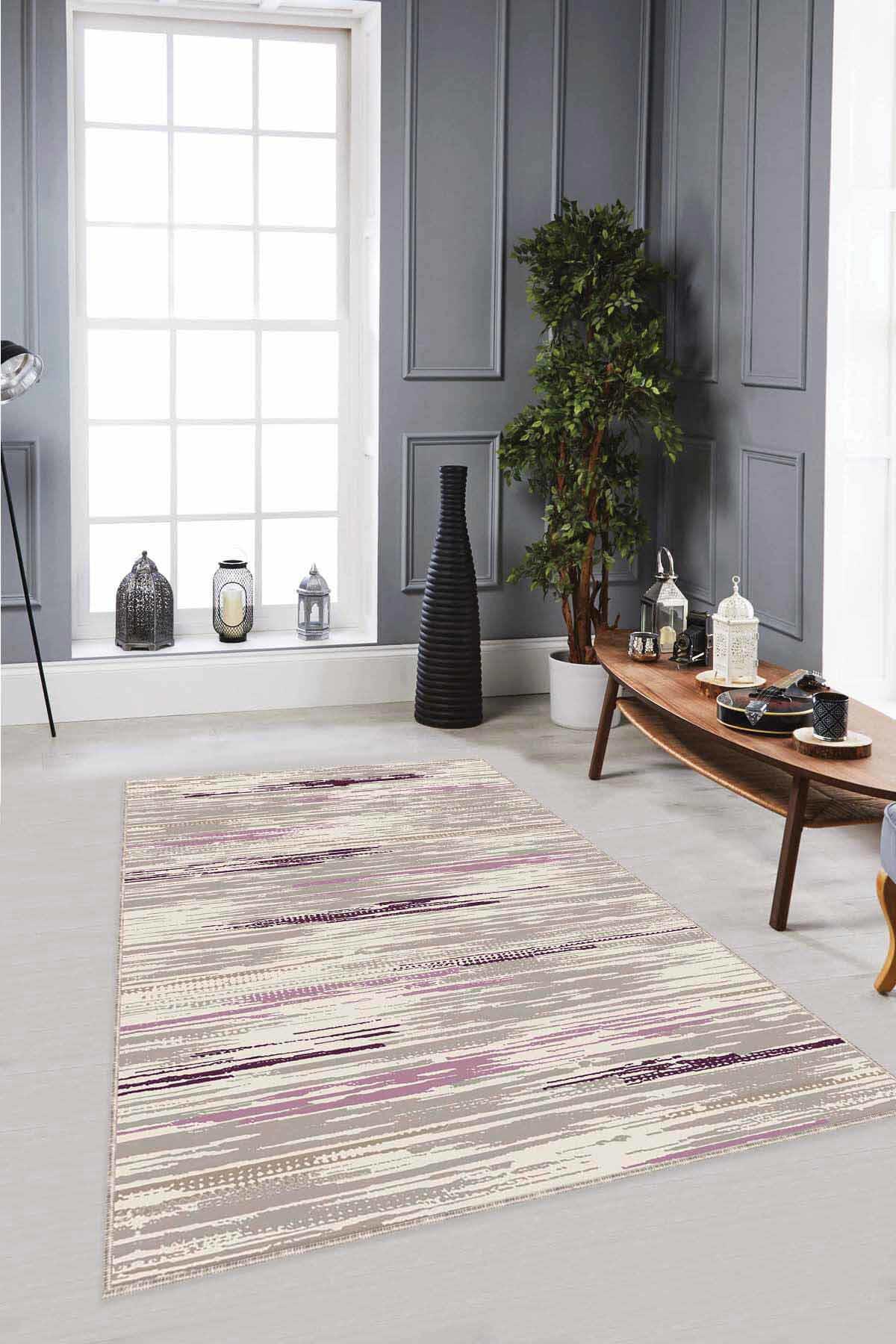 Viva Home TA05 Çok Renkli 7 mm Mikropolyester Yıkanabilir İnce Kaymaz Dikdörtgen Makine Dokuma Salon Halısı 80x500 cm