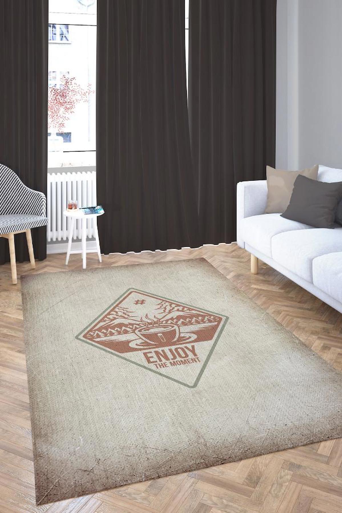 Homshtag Andan Keyif Al Kahverengi 4 mm Pamuk Antistatik Yıkanabilir İnce Kaymaz Dikdörtgen Makine Dokuma Salon Halısı 100x180 cm