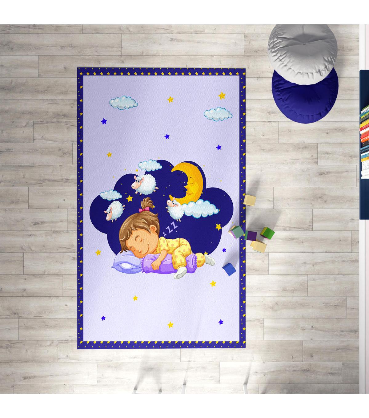 Chiron Baby Ceritti CRTT058 Çok Renkli 5 mm Pamuk-Polyester Antialerjenik Yıkanabilir İnce Kaymaz Taban Figürlü Dikdörtgen Makine Dokuma Çocuk Odası Halısı 80x500 cm