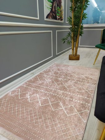 Doruklar Home Collection Krem 0.8 mm Mikropolyester Yıkanabilir Kaymaz Taban Dikdörtgen Halı 160x230 cm