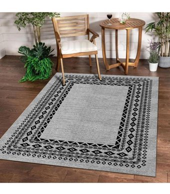 Dijidekor O22136 Gri-Siyah 6 mm Polyester Antibakteriyel Yıkanabilir Orta Kaymaz Jüt Taban Dikdörtgen Makine Dokuma Salon Halısı 80x200 cm