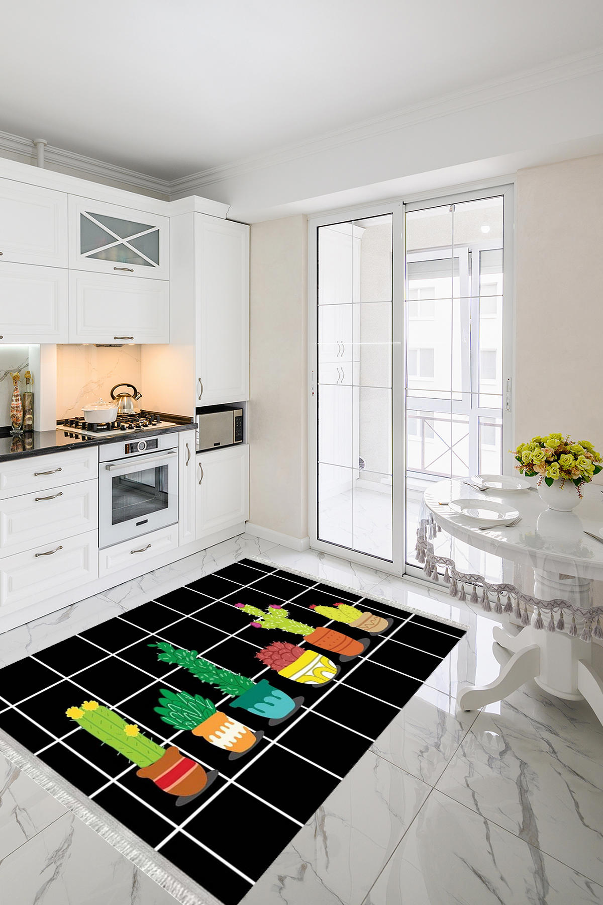 Homier Collection H-MK-9039A Çok Renkli 7 mm Pamuk Antibakteriyel Yıkanabilir Orta Kaymaz Dot Taban Dikdörtgen Makine Dokuma Salon Halısı 100x150 cm
