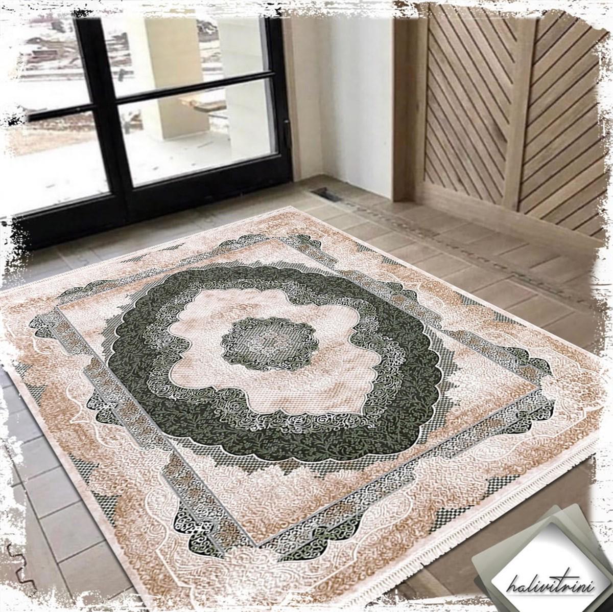 Padişah Santo 31882 Yeşil 10 mm Akrilik Yıkanabilir İnce Kaymaz Dikdörtgen Makine Dokuma Salon Halısı 200x300 cm
