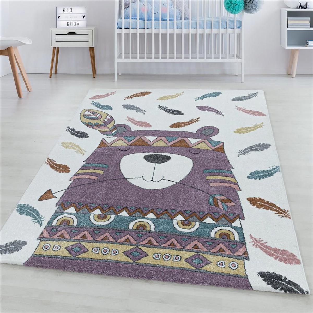 Red Halı Mor 11 mm Polipropilen Antialerjenik Yıkanabilir Orta Kaymaz Jüt Taban Hayvan Desenli Dikdörtgen Makine Dokuma Çocuk Odası Halısı 120x180 cm