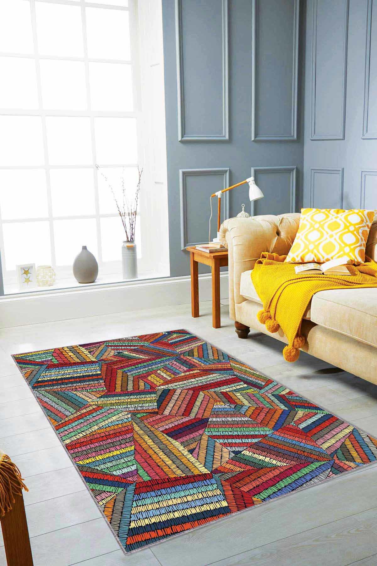 Viva Home RV259 Krem 7 mm Mikropolyester Leke Tutmaz Yıkanabilir Orta Kaymaz Dot Taban Dikdörtgen Makine Dokuma Oturma Odası Halısı 80x350 cm