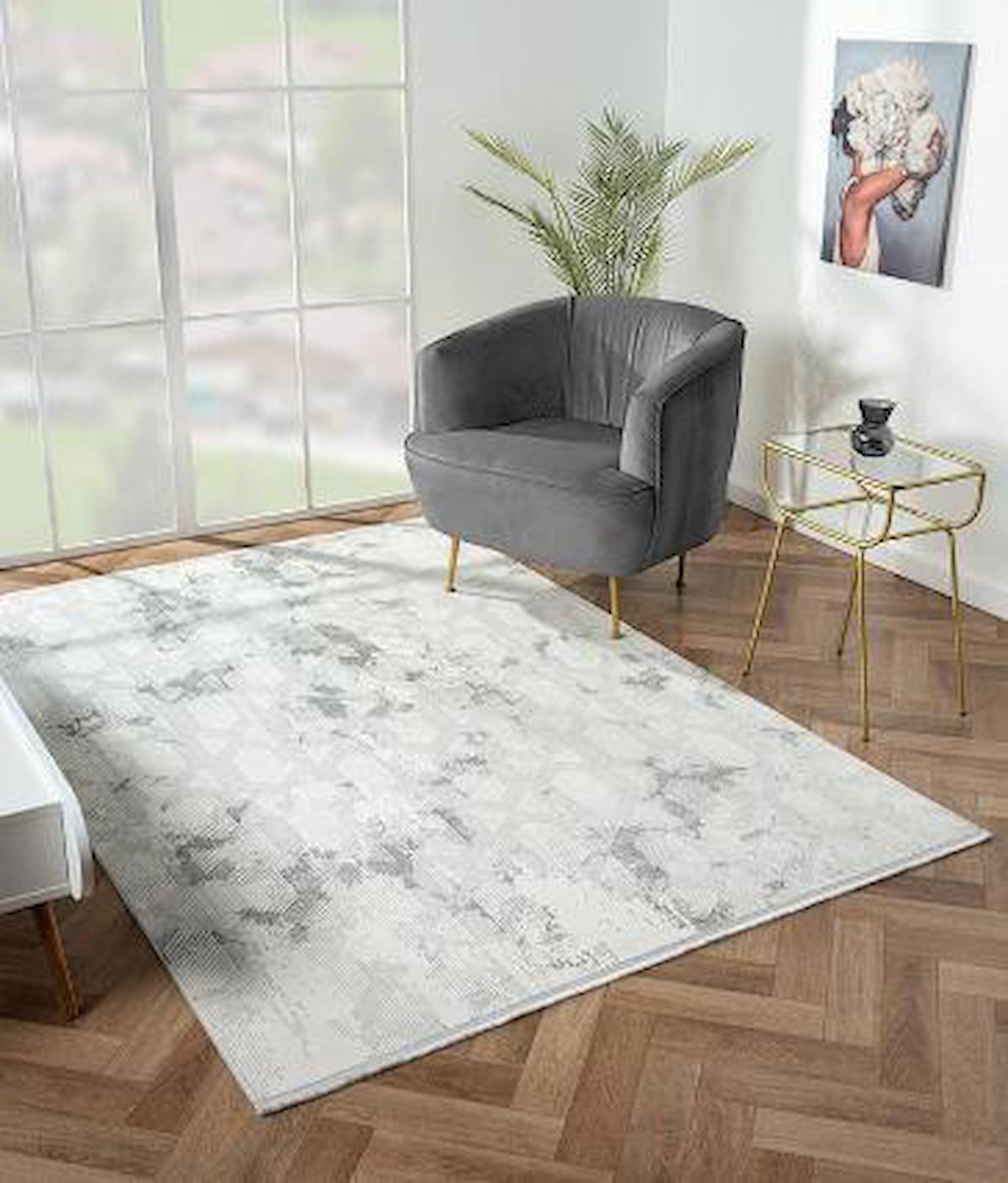 Çam Halı Nordic NX007A Gri 6 mm Polyester Silinebilir Yıkanabilir Orta Dikdörtgen Makine Dokuma Salon Halısı 80x120 cm