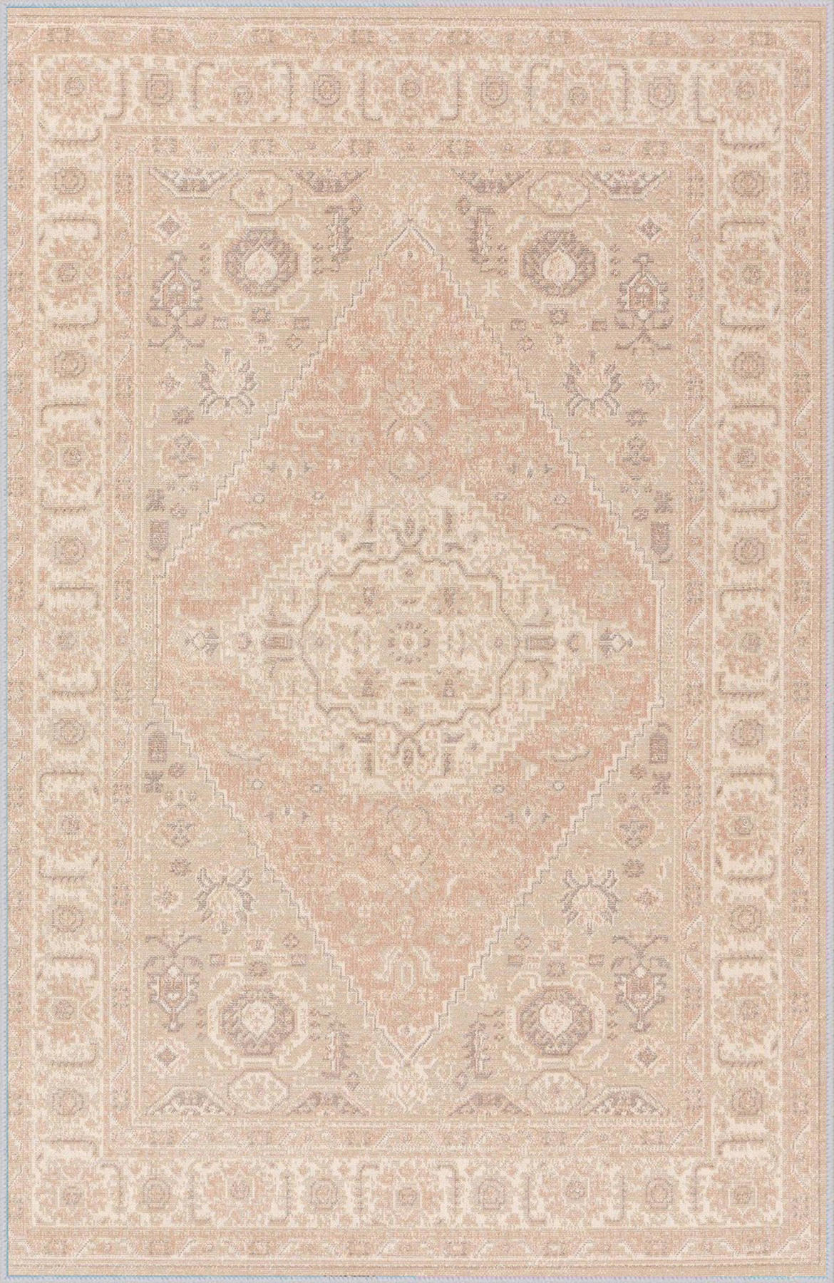 Rovigo Home RVG1143 Krem 8 mm Polyester Leke Tutmaz-Toz Tutmaz Yıkanabilir İnce Kaymaz Dot Taban Dikdörtgen Makine Dokuma Salon Halısı 80x150 cm