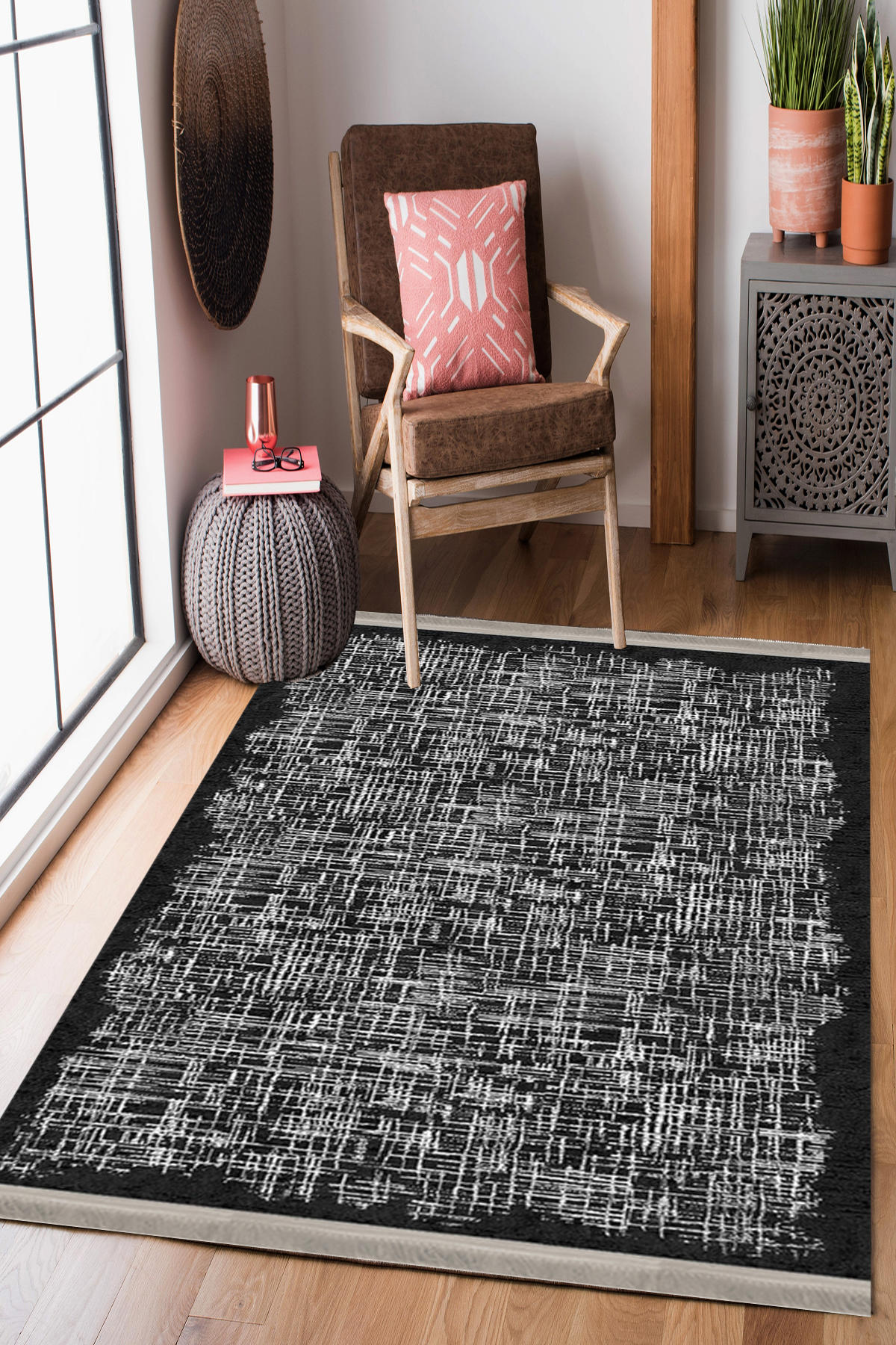 Homier Collection H-DK-5085B Krem 7 mm Pamuk Antibakteriyel Yıkanabilir Orta Kaymaz Dot Taban Dikdörtgen Makine Dokuma Salon Halısı 160x230 cm