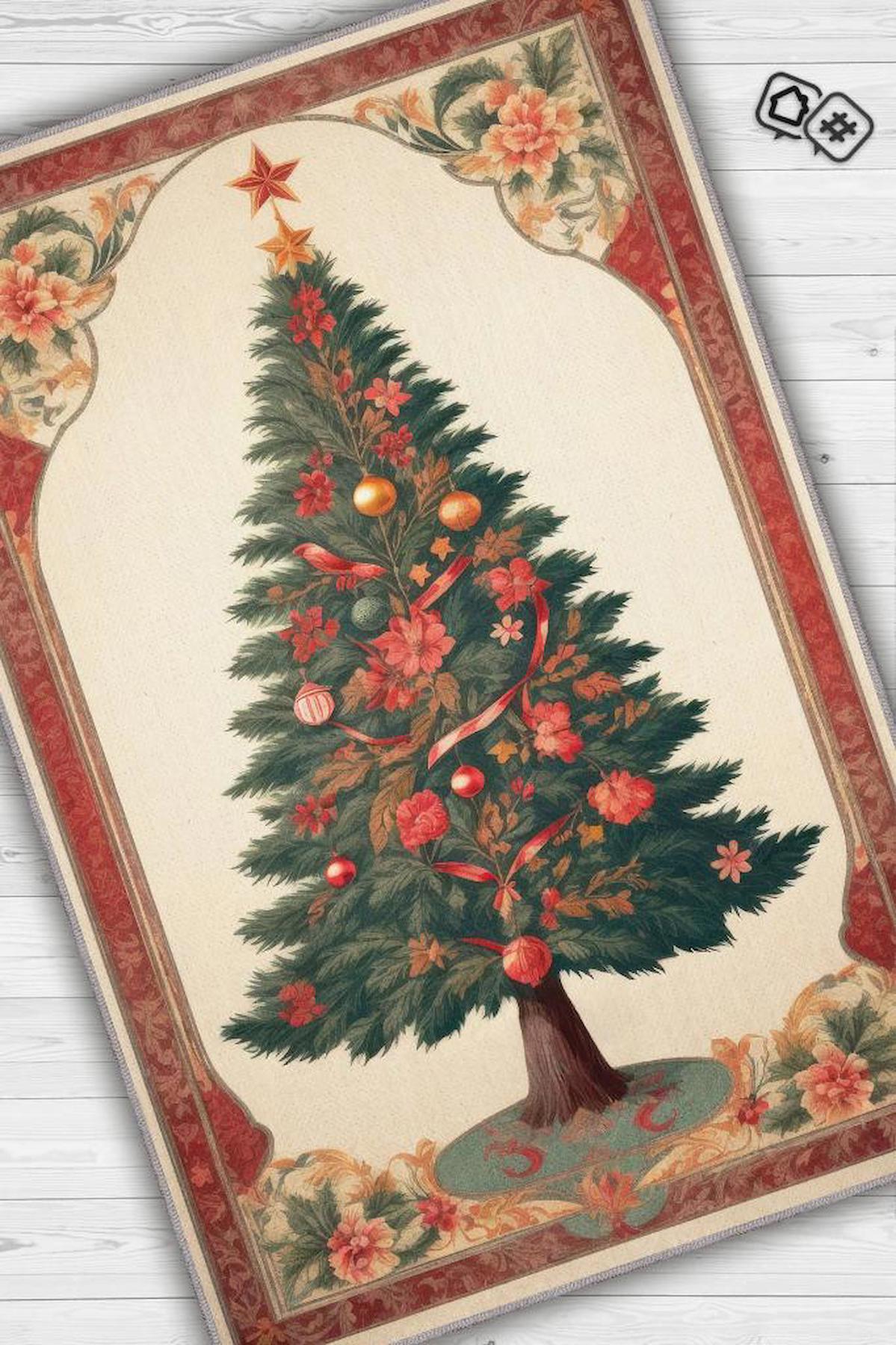 Homshtag Yeni Yıl Krem 4 mm Pamuk Antistatik Yıkanabilir İnce Kaymaz Dikdörtgen Makine Dokuma Salon Halısı 120x200 cm