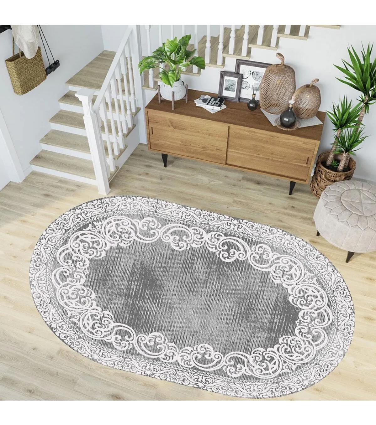 Rovigo Home RVG7248-HK105 Gri 8 mm Polyester Yıkanabilir Orta Kaymaz Dot Taban Dikdörtgen Makine Dokuma Salon Halısı 200x200 cm