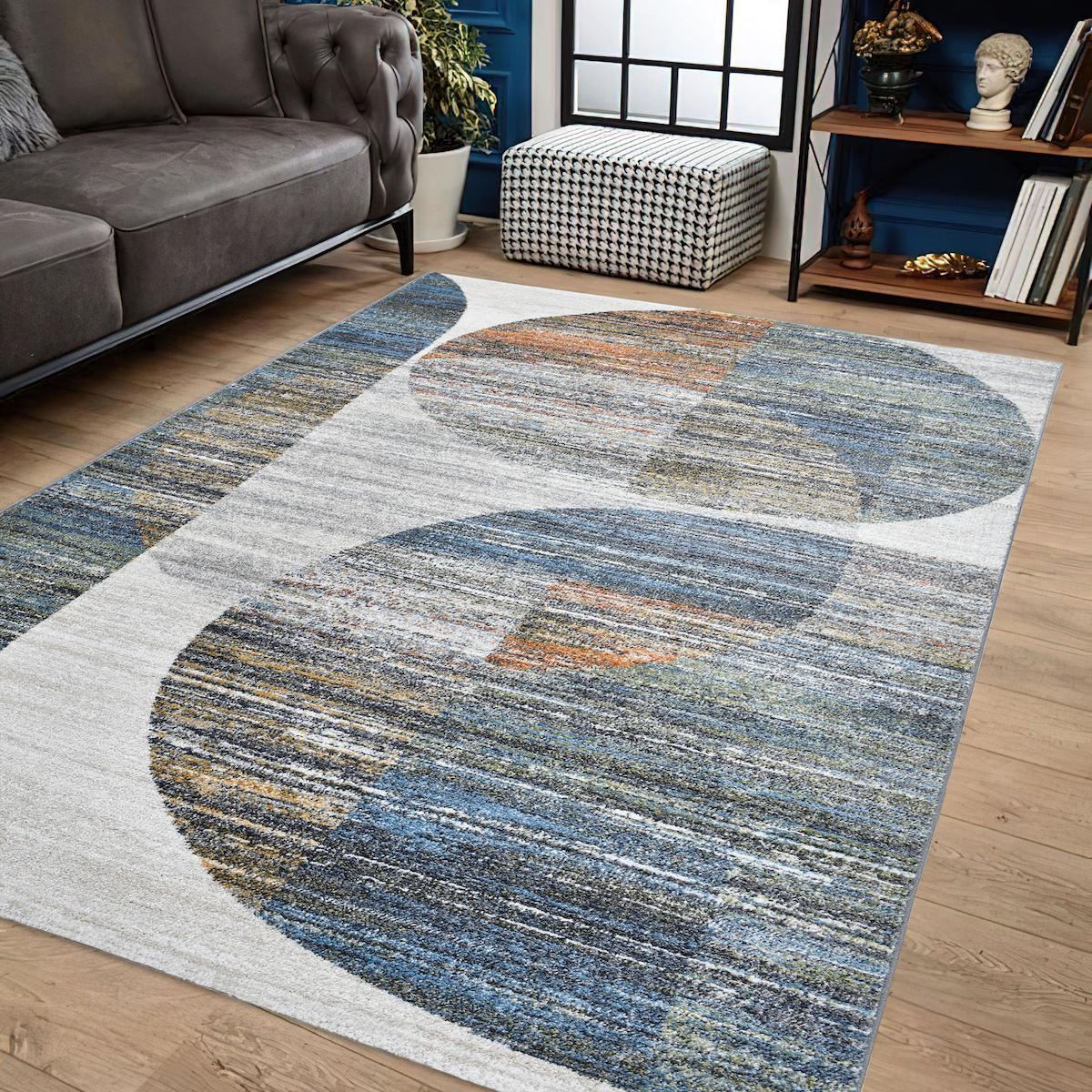 Giza Home Çok Renkli 9 mm Polipropilen Antibakteriyel Yıkanabilir İnce Kaymaz Geometrik Dikdörtgen Makine Dokuma Çocuk Odası Halısı 120x170 cm