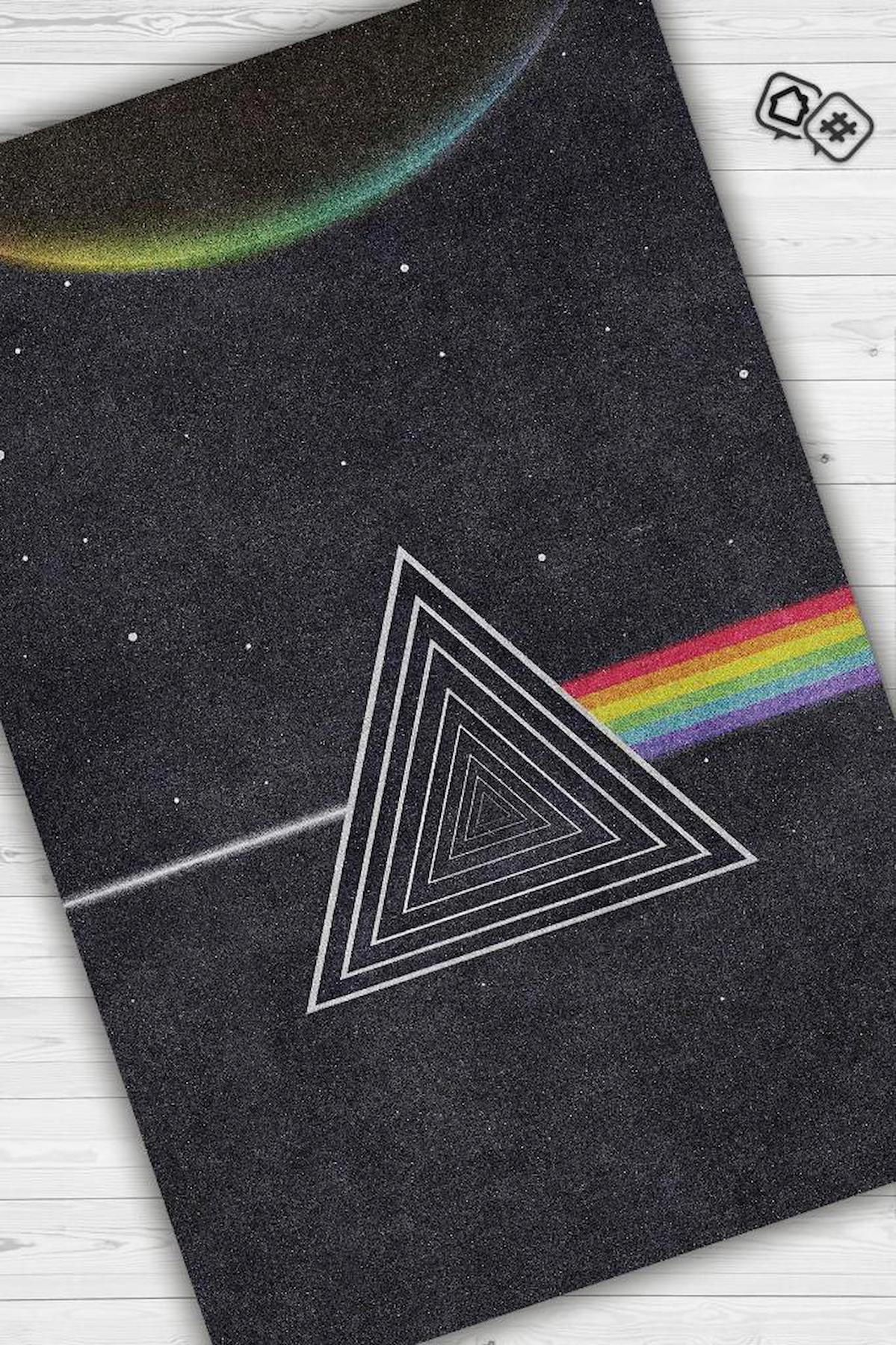 Homshtag Pink Floyd Çok Renkli 4 mm Polyester Antistatik Yıkanabilir İnce Kaymaz Dikdörtgen Makine Dokuma Salon Halısı 100x150 cm