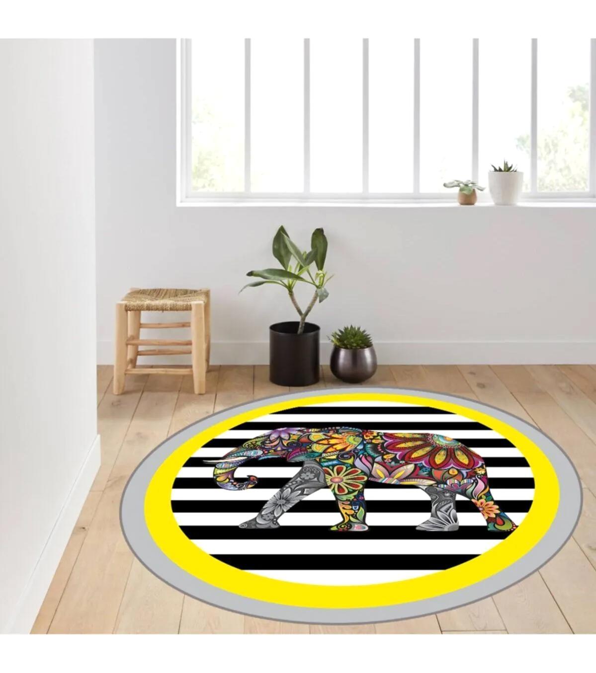 Rovigo Home RVG7124 Çok Renkli 8 mm Polyester Antibakteriyel-Leke Tutmaz-Toz Tutmaz Yıkanabilir İnce Kaymaz Dot Taban Yuvarlak Makine Dokuma Salon Halısı 80x150 cm