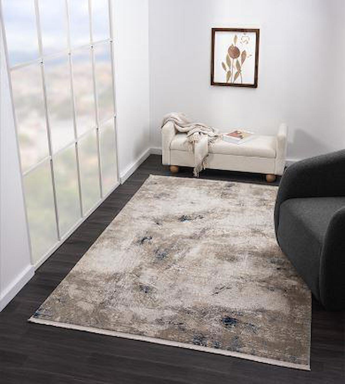 Çam Halı Maya MV008A Lacivert 11 mm Polyester Silinebilir Yıkanabilir Orta Dikdörtgen Makine Dokuma Salon Halısı 150x250 cm