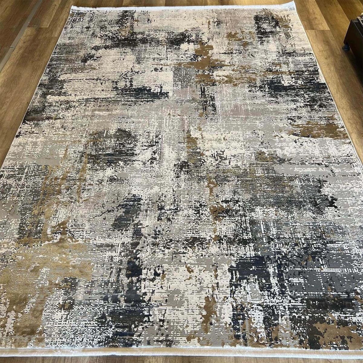 Hoom Rugs Exclusive Miami 60546 Gri - Hardal 8 mm Polyester Antialerjenik Yıkanabilir Orta Kaymaz Dikdörtgen Makine Dokuma Salon Halısı 150x235 cm
