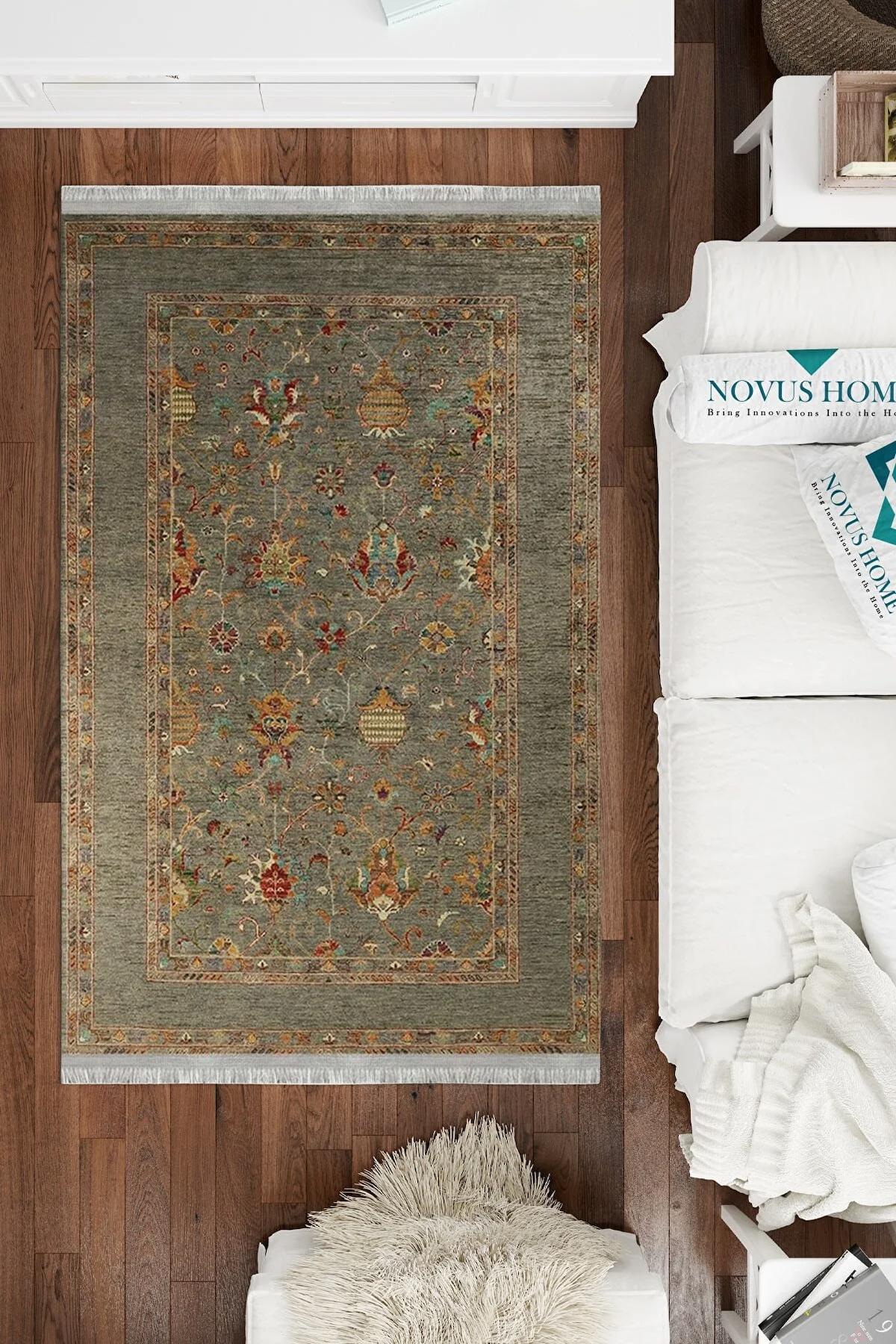 Novus Home Cotton Serisi Çok Renkli 5 mm Pamuk Antibakteriyel-Toz Tutmaz-Yalıtıma Yardımcı Yıkanabilir İnce Kaymaz Taban Dikdörtgen Makine Dokuma Antre-Salon-Yatak Odası Halısı 80x200 cm