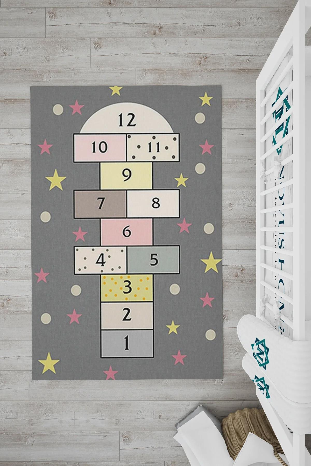 Novus Home Punto Serisi Antrasit - Krem 7 mm Polyester Antibakteriyel-Toz Tutmaz-Yalıtıma Yardımcı Yıkanabilir İnce Kaymaz Taban Dikdörtgen Makine Dokuma Çocuk Odası Halısı 160x230 cm