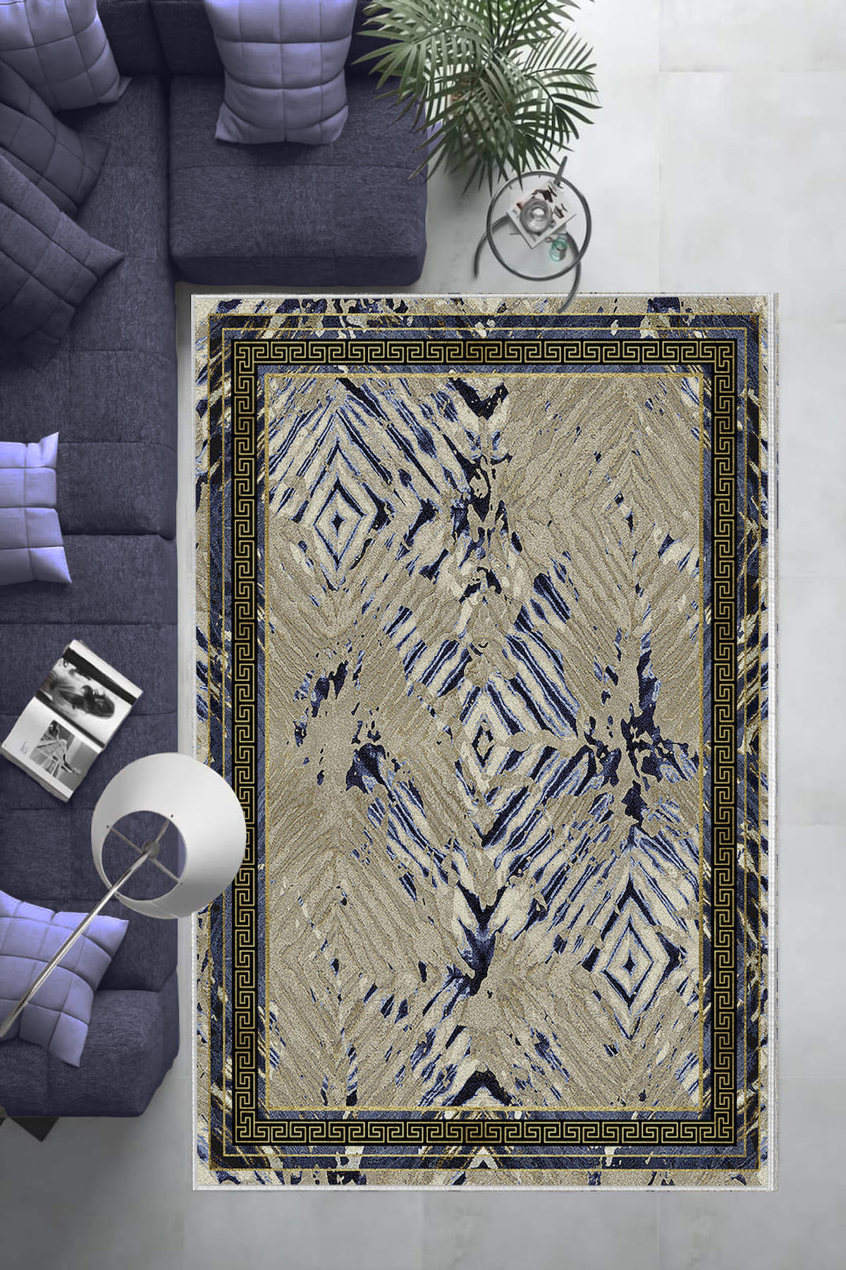 Aldora Lacivert 0.8 mm Polipropilen Yıkanabilir Orta Kaymaz Deri Taban Dikdörtgen Makine Dokuma Salon Halısı 160x160 cm