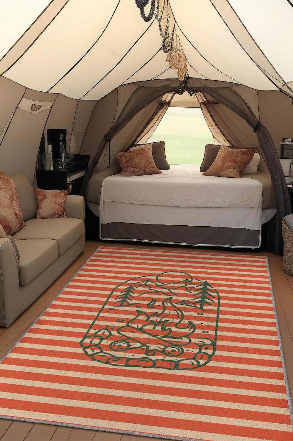 Homshtag Kampçı Krem 4 mm Pamuk Antistatik Yıkanabilir İnce Kaymaz Dikdörtgen Makine Dokuma Çadır-Karavan Halısı 80x200 cm