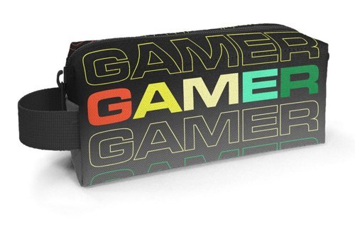 Coral High Gamer Gri-Siyah Baskılı Bez Bölmeli Tek Gözlü Yazılı Dikdörtgen Cüzdan Kalemlik