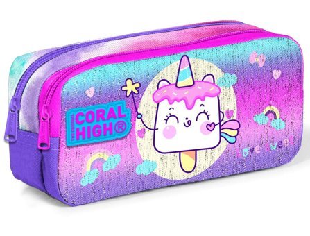 Coral High Batik Çok Renkli Baskılı Bez Bölmeli Çift Gözlü Dondurma Oval Cüzdan Kalemlik