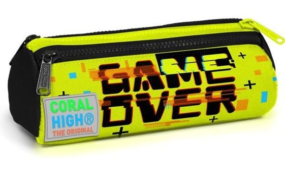 Coral High Game Over Sarı Baskılı Bez Bölmeli 3 Gözlü Yazılı Silindir Cüzdan Kalemlik