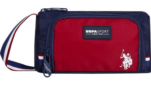 U.S. Polo Assn. PLKLK24090 Kırmızı-Lacivert Düz Bez Bölmeli Çift Gözlü Dikdörtgen Cüzdan Kalemlik