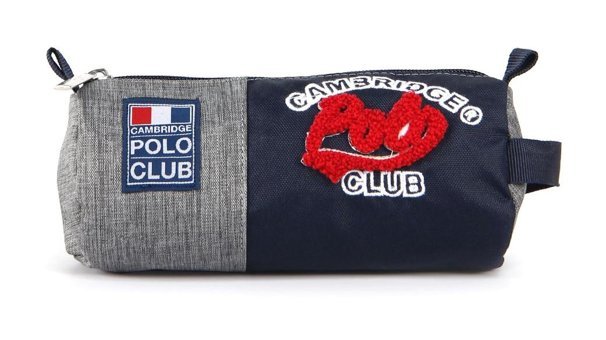 Cambridge Polo Club Stanford Academy Gri-Lacivert Düz Bez Bölmeli Tek Gözlü Yazılı Silindir Cüzdan Kalemlik
