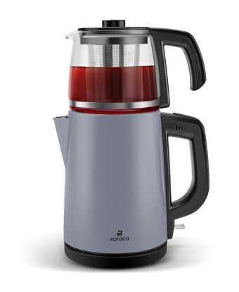 Karaca Tea Glass 2 In 1 Otomatik Kapanma Cam Demlikli 1650 W Paslanmaz Çelik Mavi Çay Makinesi