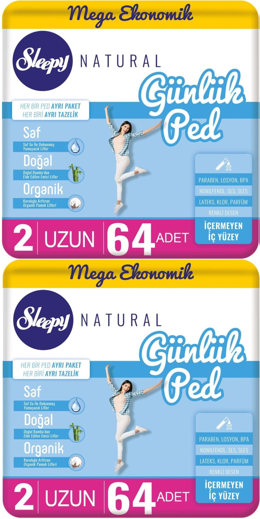 Sleepy Natural Organik 64'lü Uzun Günlük Ped