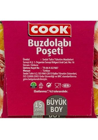 Cook Büyük 30x45 Buz Dolabı Poşeti 4x15 Adet