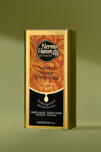 Nermin Hanım Zeytinliği Arbequina Soğuk Sıkım Erken Hasat Teneke Sızma Zeytinyağı 5 lt