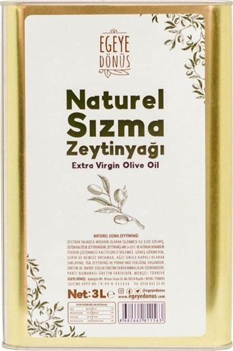 Egeye Dönüş Organik Polifenolsüz Teneke Sızma Zeytinyağı 3 lt