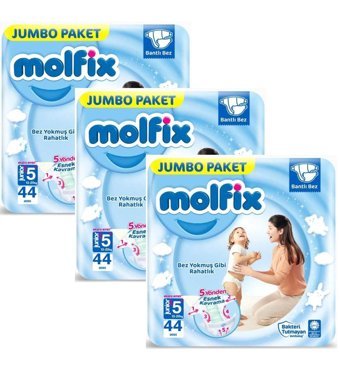 Molfix Junior Plus 5 Numara Göbek Oyuntulu Cırtlı Bebek Bezi 3x44'li