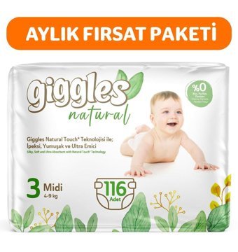 Giggles Natural 3 Numara Göbek Oyuntulu Cırtlı Bebek Bezi 116'lı
