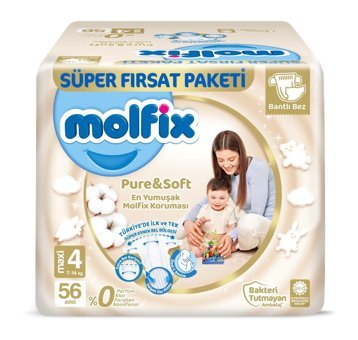 Molfix Pure&Soft 4 Numara Göbek Oyuntulu Cırtlı Bebek Bezi 56'li