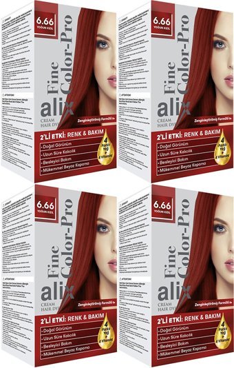 Alix Fine Color Pro 6.66 Yogun Kızıl Krem Saç Boyası 4x50 ml
