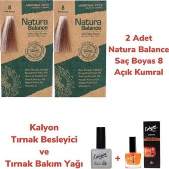 Natura Balance 8 Açık Kumral Bakır Organik Amonyaksız Vegan Krem Saç Boyası 2x60 ml + Kalyon Tırnak Bakım Seti Hediyeli