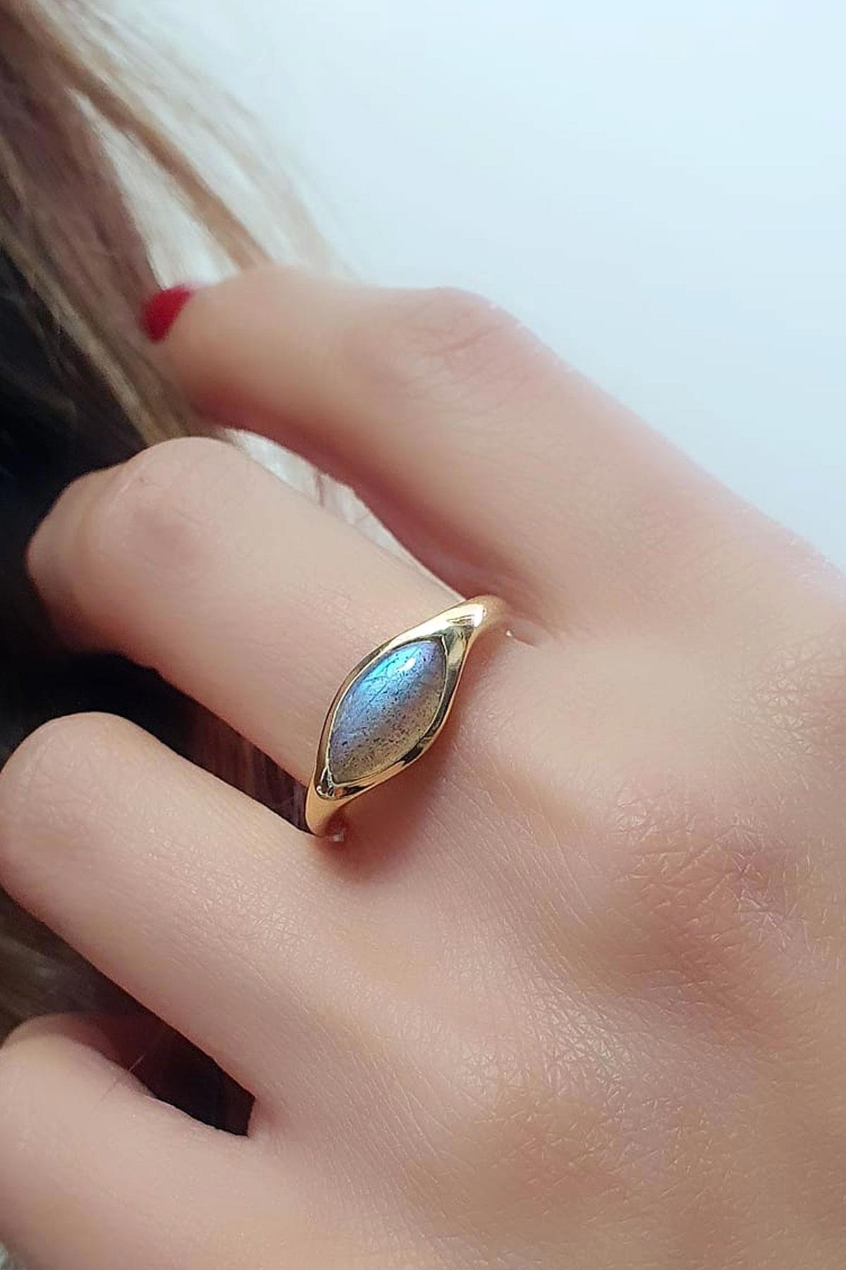 Oseshop Mavi Labradorit Taşlı Taşlı 925 Ayar Gümüş Yüzük