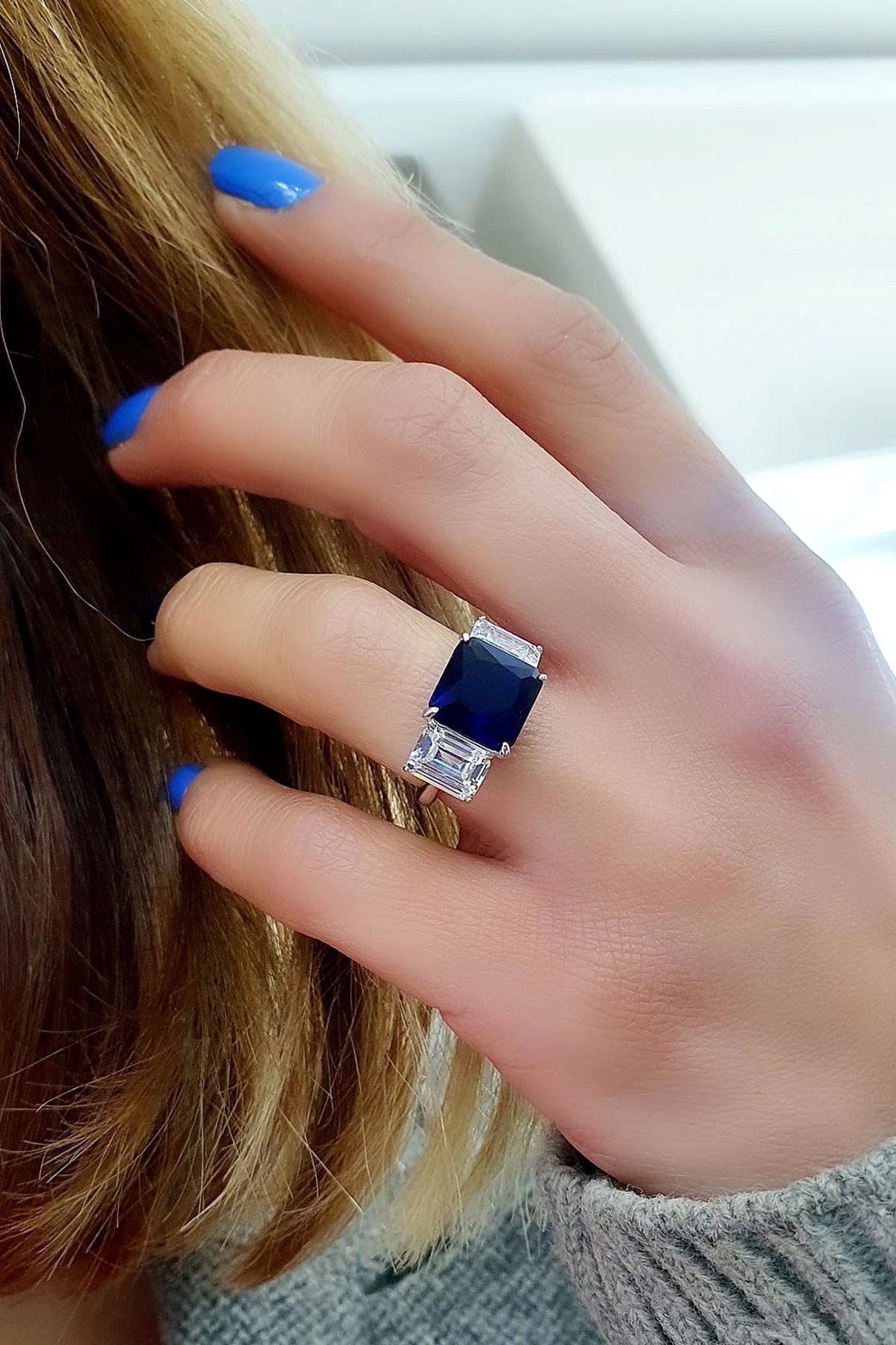 Oseshop Lacivert Taşlı 925 Ayar Gümüş Yüzük