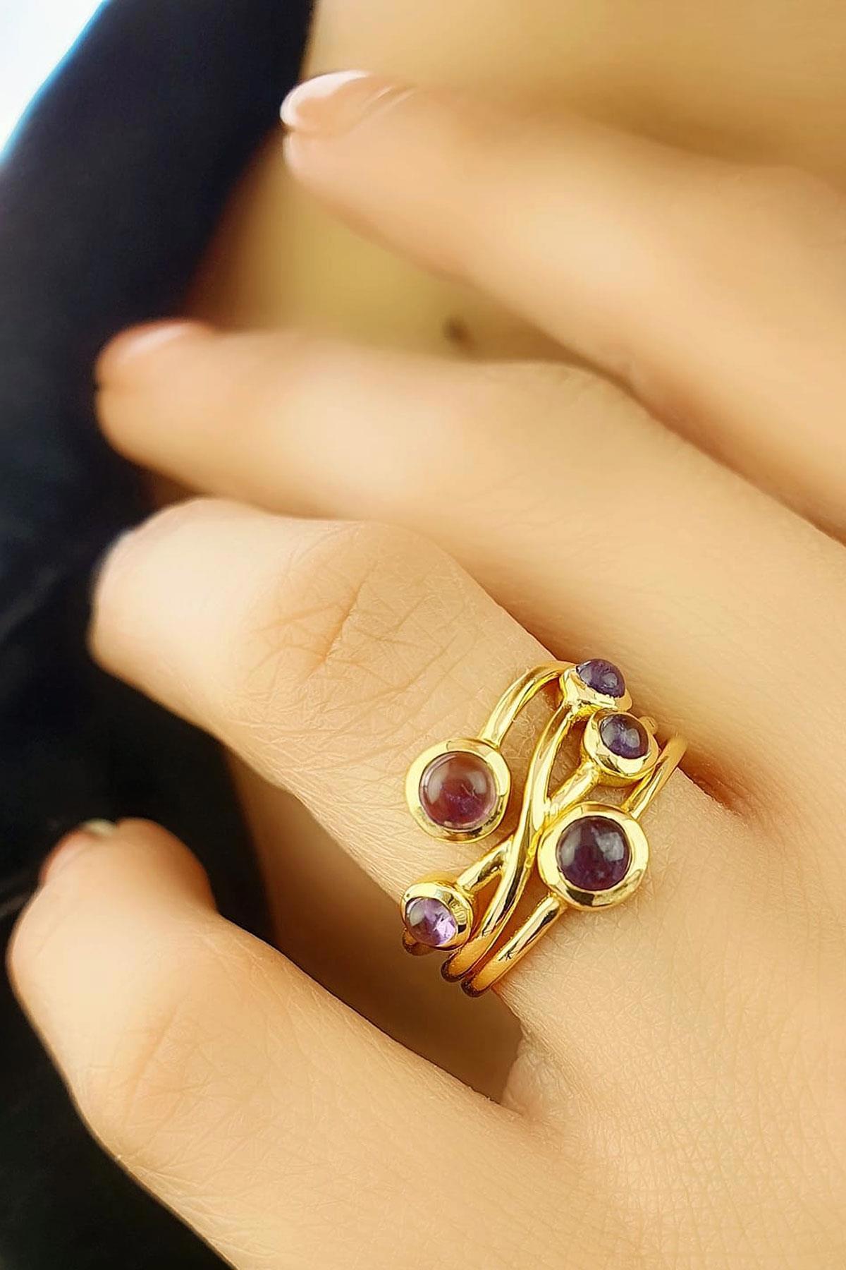 Oseshop Kahverengi Ametist Taşlı 925 Ayar Gümüş Yüzük